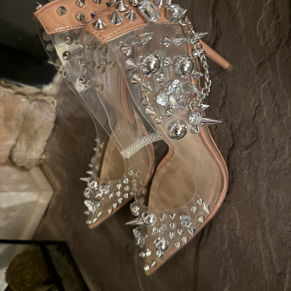 Steve Madden Silver Stiletto Heels with Studded Design